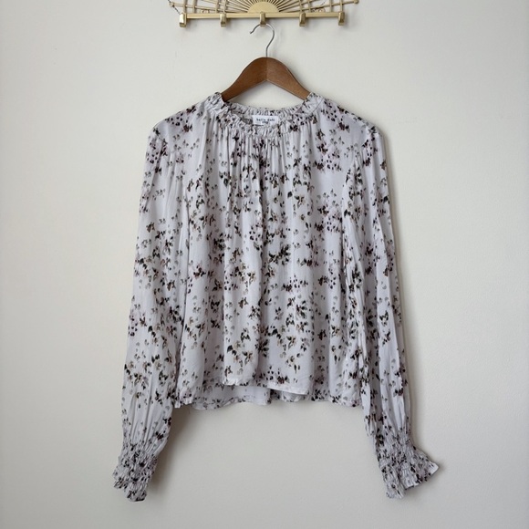 Bella Dahl Shirred Blouse Small Long Sleeve Painted Floral - Picture 10 of 10